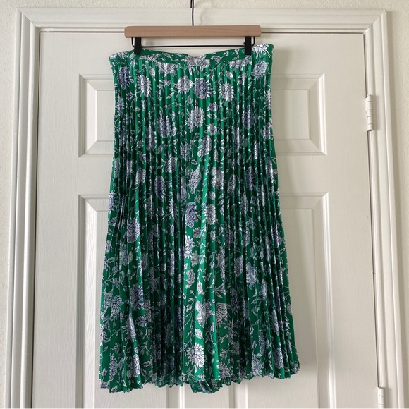 NWT J. Crew Pleated Midi Skirt Green Floral Paisley Picnic White XL / XLarge - Picture 3 of 9